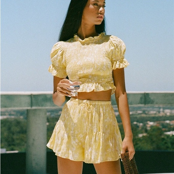 Sabo Skirt yellow floral matching set, size small - Picture 1 of 7